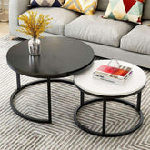 Classic Black & White Round Coffee Table Set of 2 - All India Decor