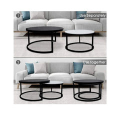 Classic Black & White Round Coffee Table Set of 2 - All India Decor