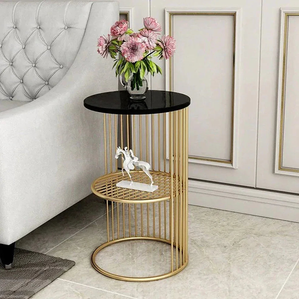 Designer Art Golden Half Caged Coffee Round Side Table - All India Decor