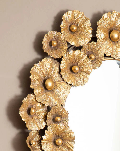 Flower Designed Metallic Wall Mirror