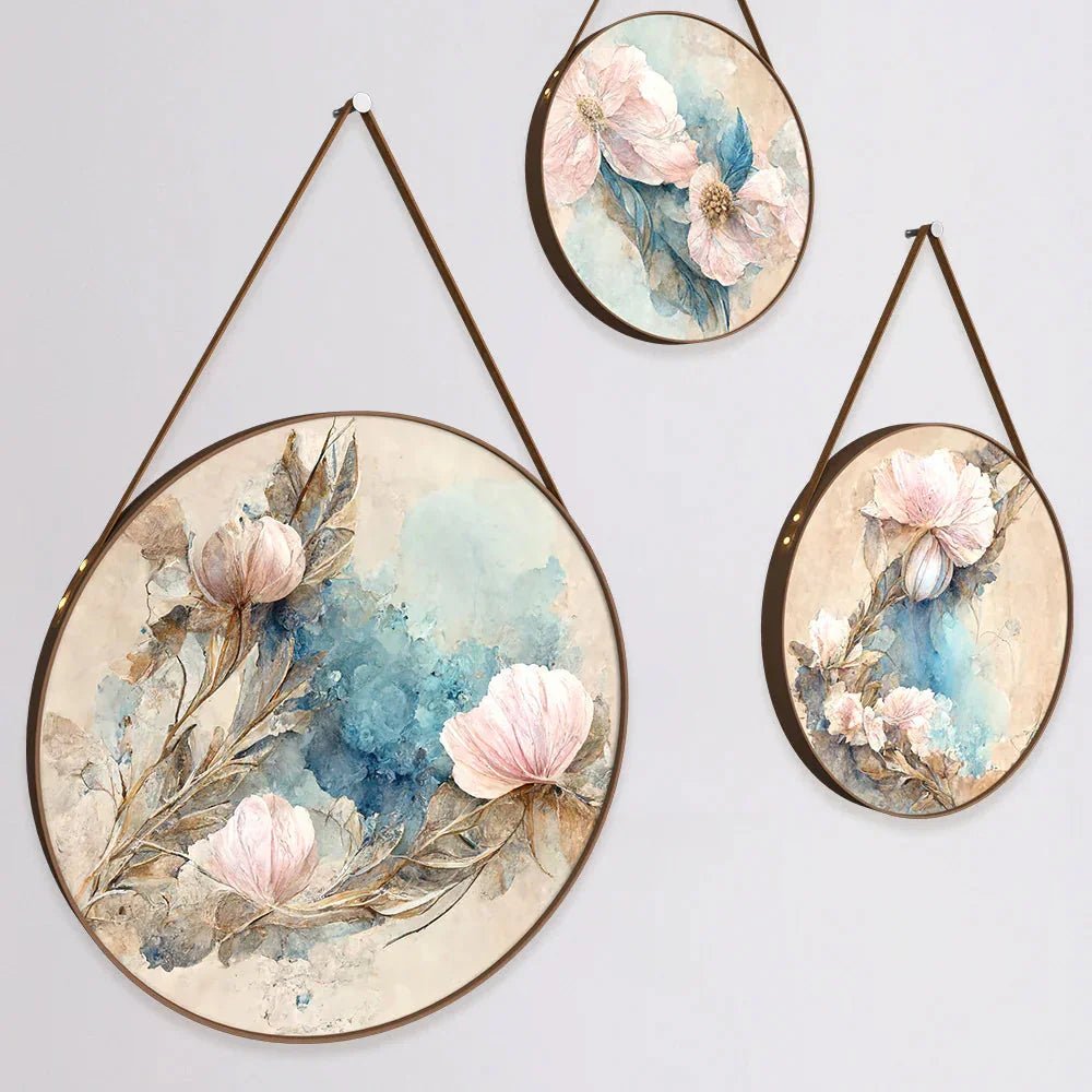Floral Splash Round Framed Wall Art Set of 3 - All India Decor