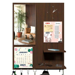 Beautiful (7 In One)' Wooden Wall Organiser With Mirror, Key hangers, Coat Hangers, Pin Board, Clock, Calendar - All India Decor