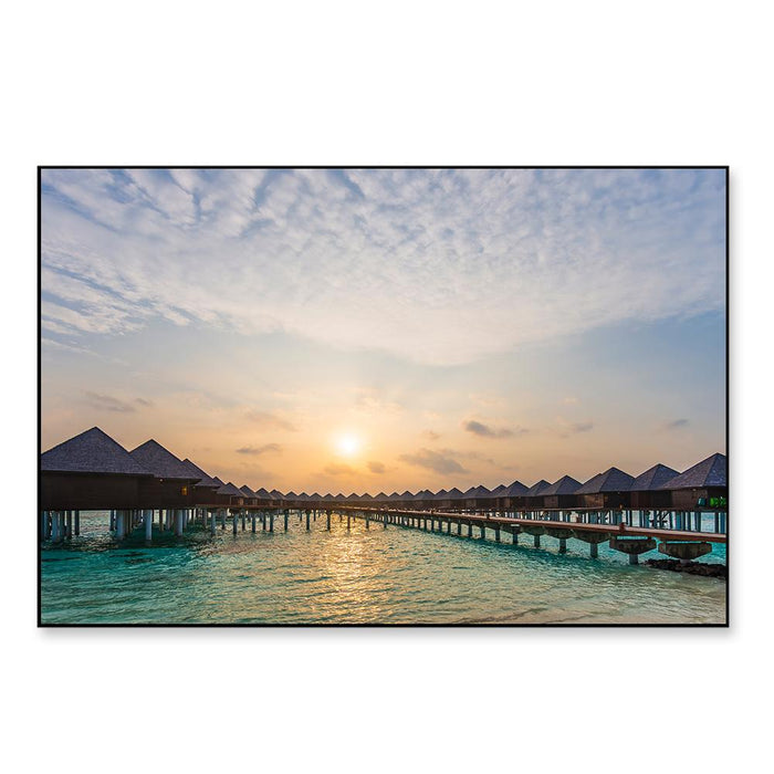 Rising Sun over Maldivian houses Framed Wall Art