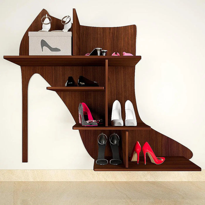 Beautiful Sandal Shape Wood Wall Shelf /Women's Sandal And Shoe Shelf, Walnut Finish