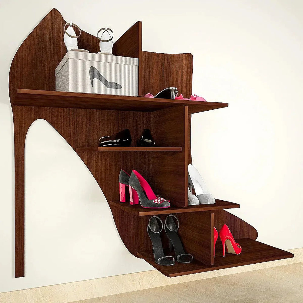 Beautiful Sandal Shape Wood Wall Shelf /Women's Sandal And Shoe Shelf, Walnut Finish - All India Decor