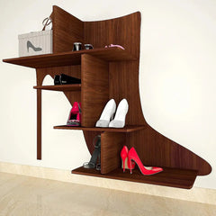 Beautiful Sandal Shape Wood Wall Shelf /Women's Sandal And Shoe Shelf, Walnut Finish - All India Decor