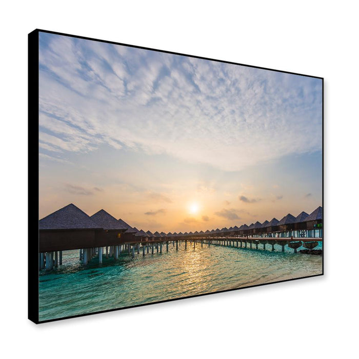 Rising Sun over Maldivian houses Framed Wall Art