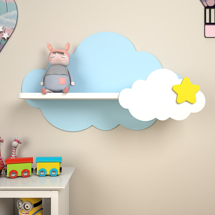 Cloud-Shaped Wooden Wall Shelf for Kids (Blue & White)