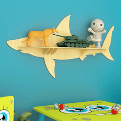 Shark Backlit Wood Wall Shelf / Book Shelf / Night Light, Light Oak Finish - All India Decor