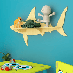 Shark Backlit Wood Wall Shelf / Book Shelf / Night Light, Light Oak Finish - All India Decor