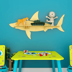 Shark Backlit Wood Wall Shelf / Book Shelf / Night Light, Light Oak Finish - All India Decor