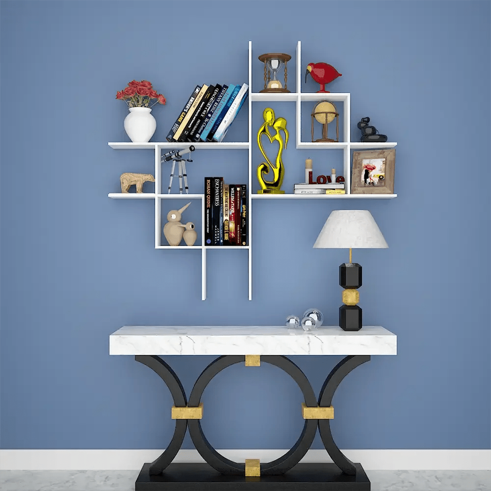 Beautiful Modern Design Wood Wall Shelf / Book Shelf, White Color - All India Decor