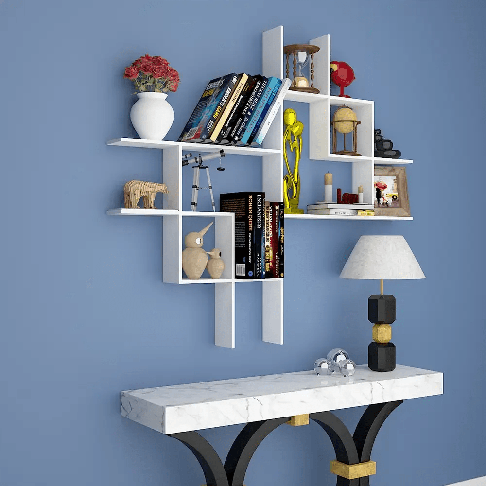Beautiful Modern Design Wood Wall Shelf / Book Shelf, White Color - All India Decor