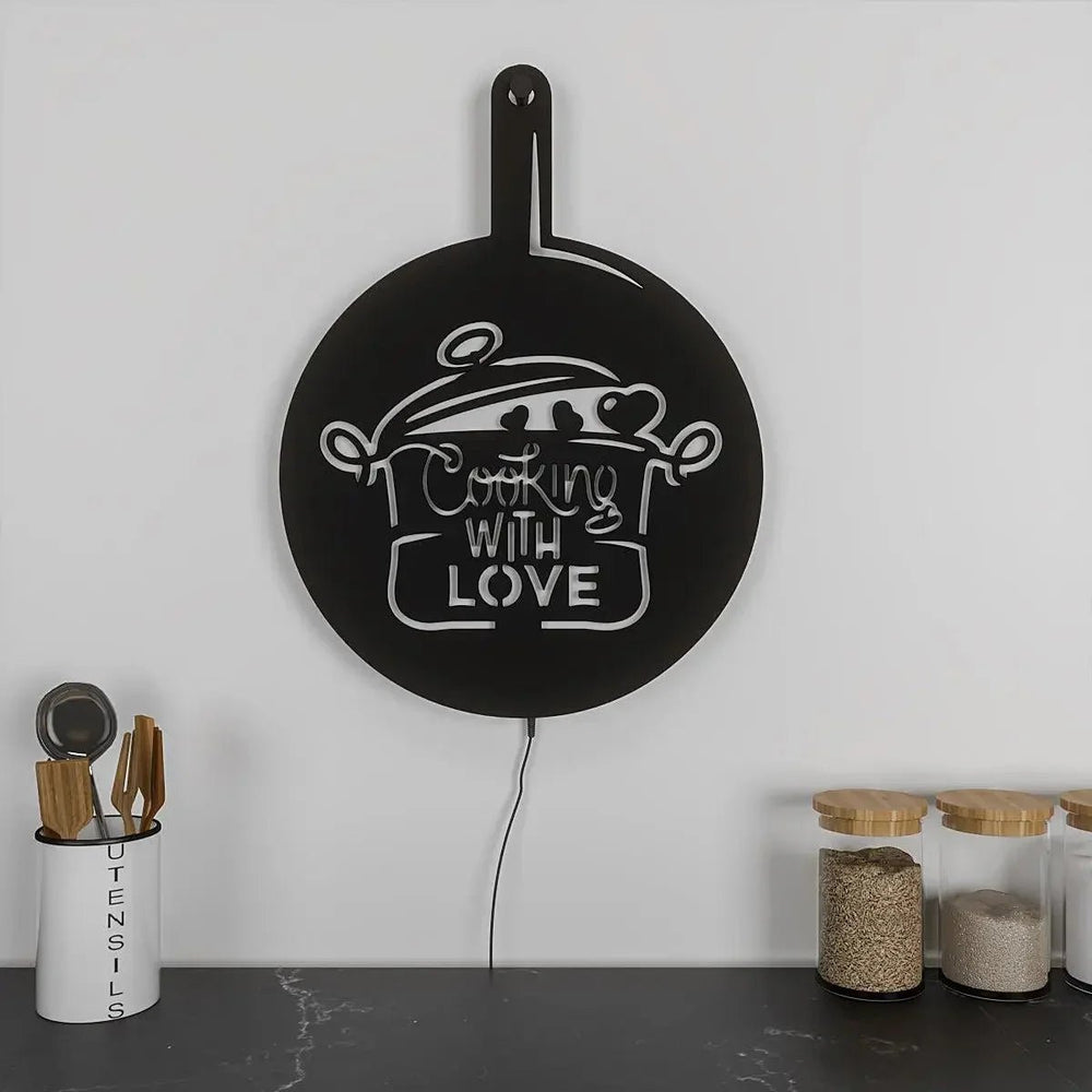 Round Love for Cooking Kitchen Backlit Wall Decor Art Piece - All India Decor