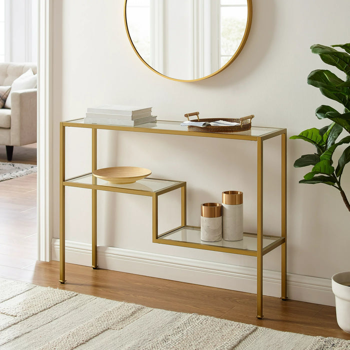 Metal Console Table with Glass Top & Gold Base