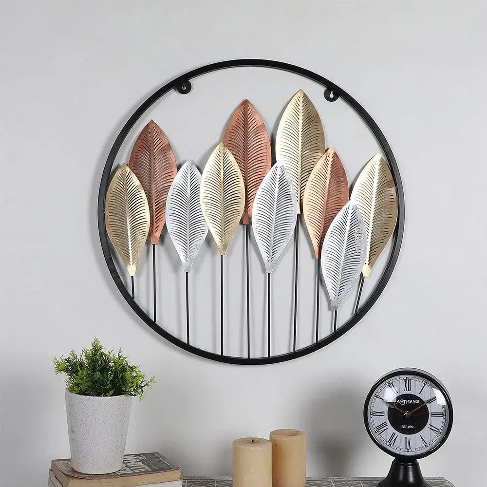 Round Etched Long Leaves Wall Décor for Living Room - All India Decor
