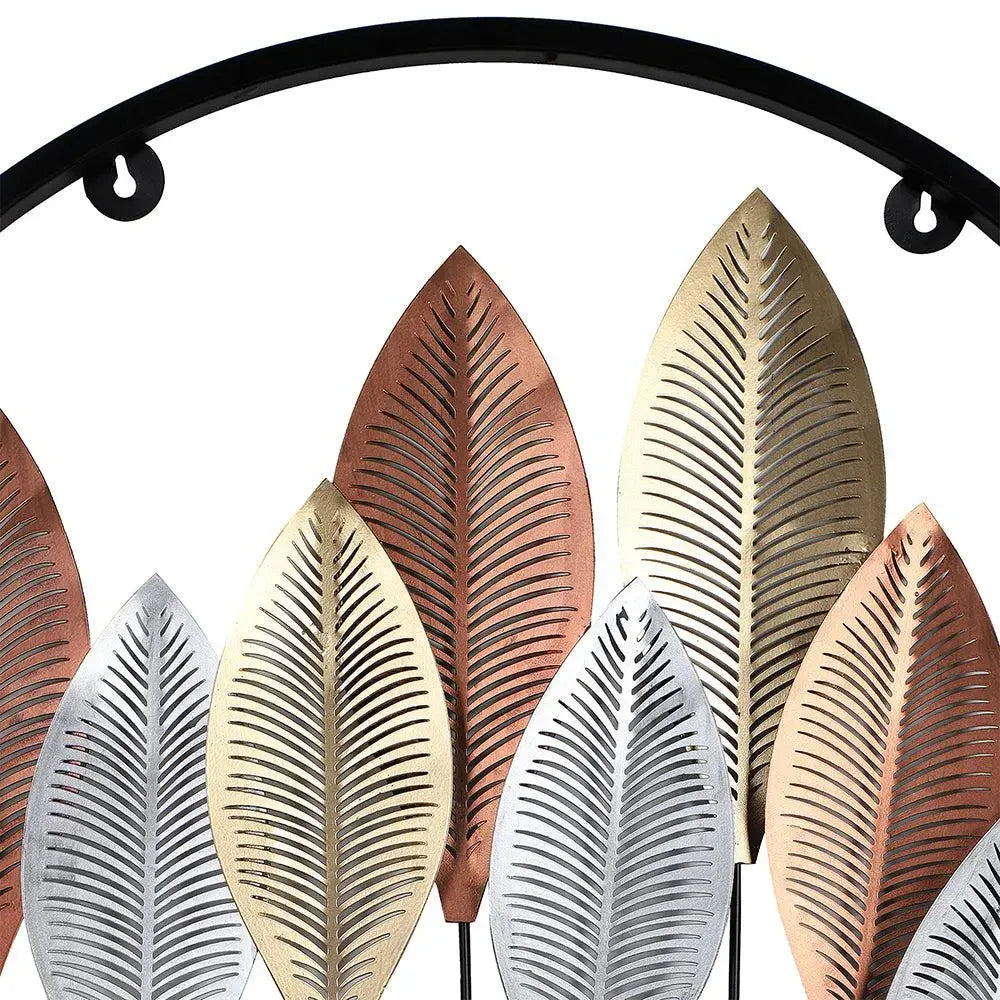 Round Etched Long Leaves Wall Décor for Living Room - All India Decor