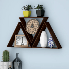 Beautiful Tringle Shape Set of 3 Wood Wall Shelf / Book Shelf, Walnut Finish - All India Decor