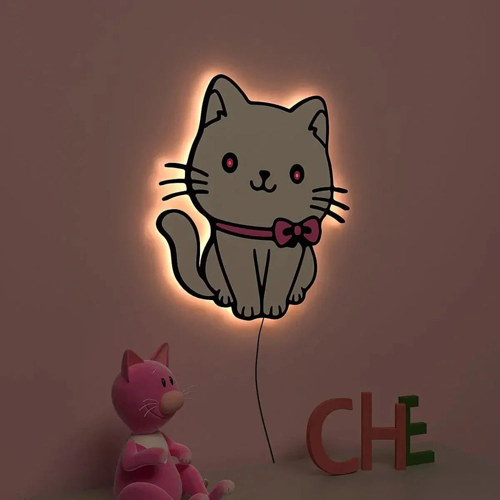 Cute Kitten Backlit Wooden Wall Décor - All India Decor