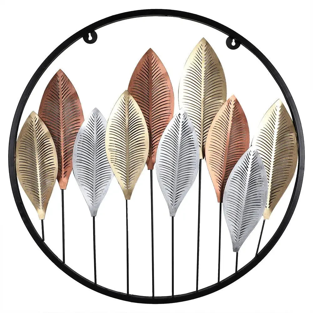 Round Etched Long Leaves Wall Décor for Living Room - All India Decor