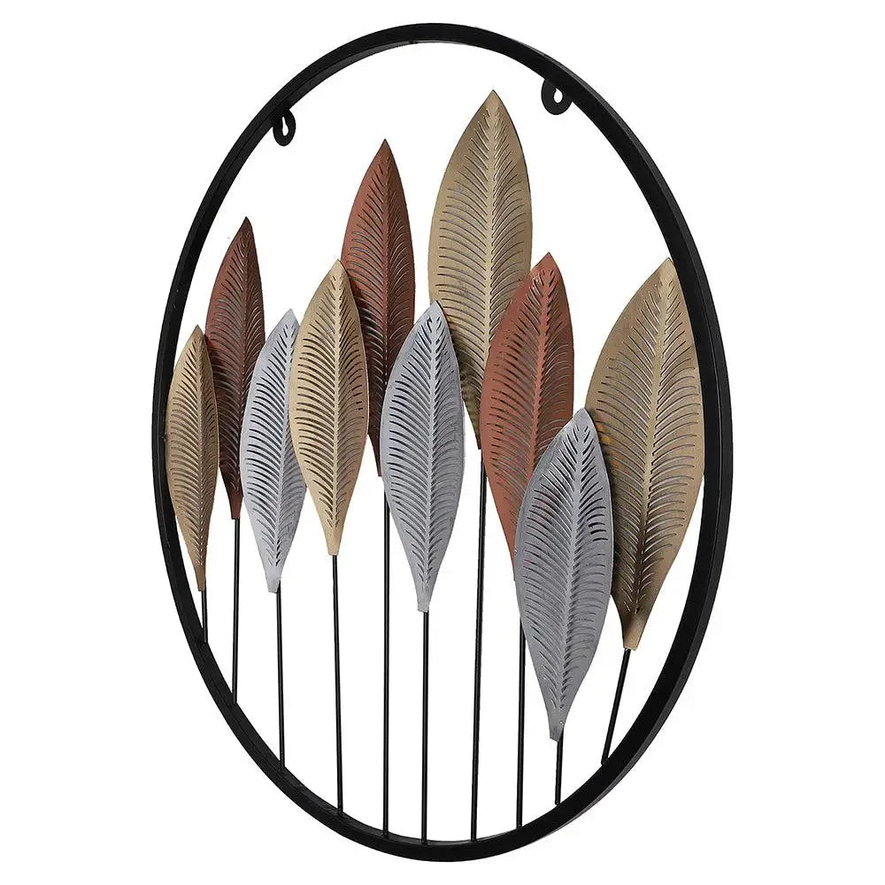 Round Etched Long Leaves Wall Décor for Living Room - All India Decor