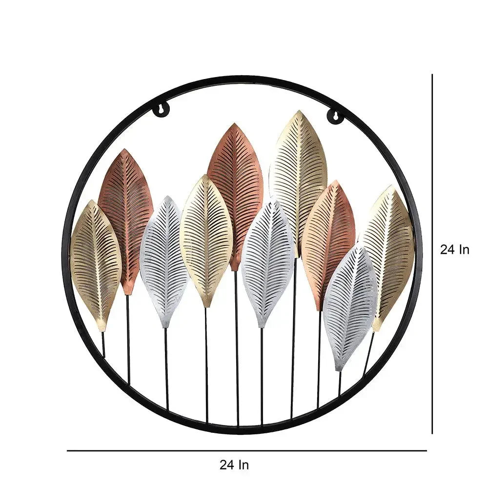 Round Etched Long Leaves Wall Décor for Living Room - All India Decor