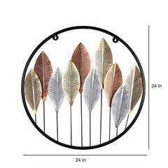 Round Etched Long Leaves Wall Décor for Living Room - All India Decor