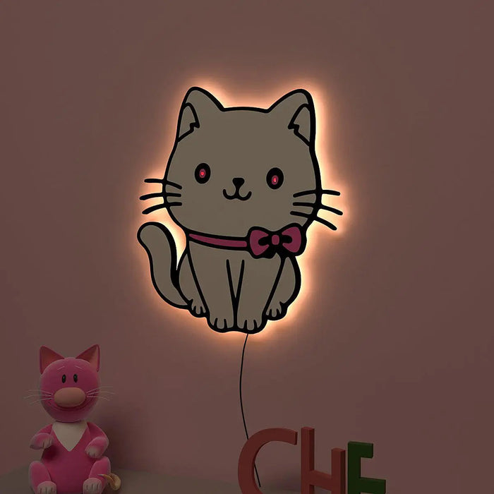 Cute Kitten Backlit Wooden Wall Décor