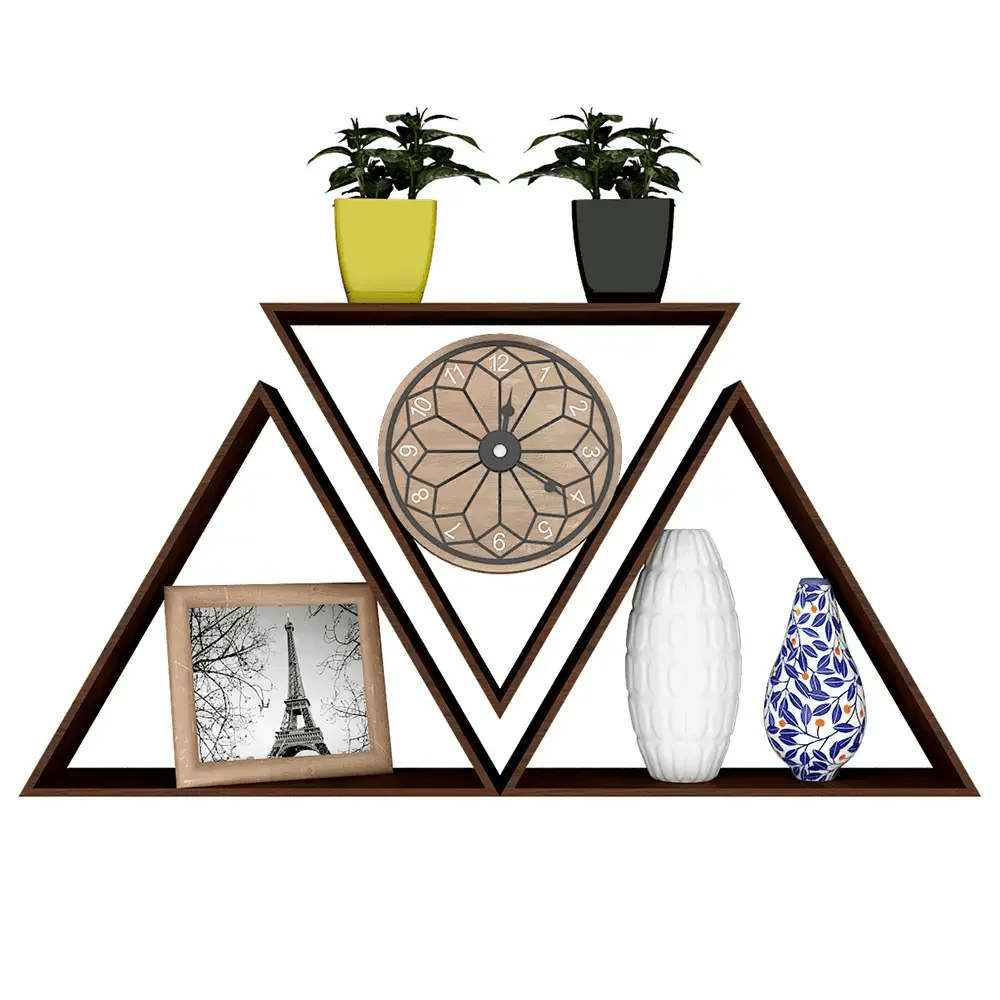 Beautiful Tringle Shape Set of 3 Wood Wall Shelf / Book Shelf, Walnut Finish - All India Decor