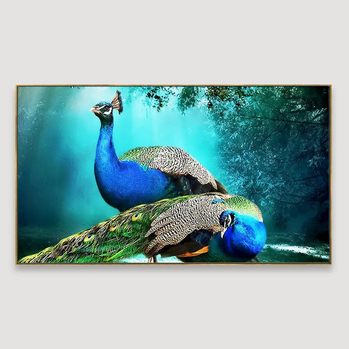 Peacock in Beautiful Forest Canvas  Wall Hanging