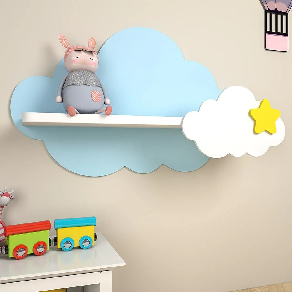 Cloud - Shaped Wooden Wall Shelf for Kids (Blue & White) - All India Decor