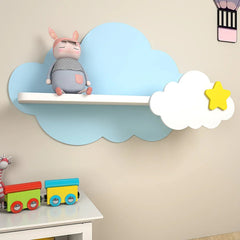 Cloud - Shaped Wooden Wall Shelf for Kids (Blue & White) - All India Decor