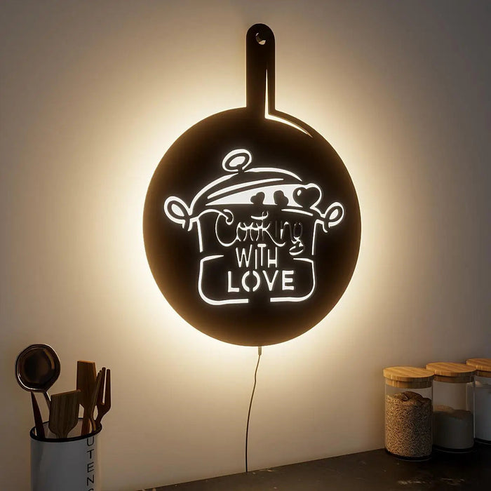 Round Love for Cooking Kitchen Backlit Wall Decor Art Piece