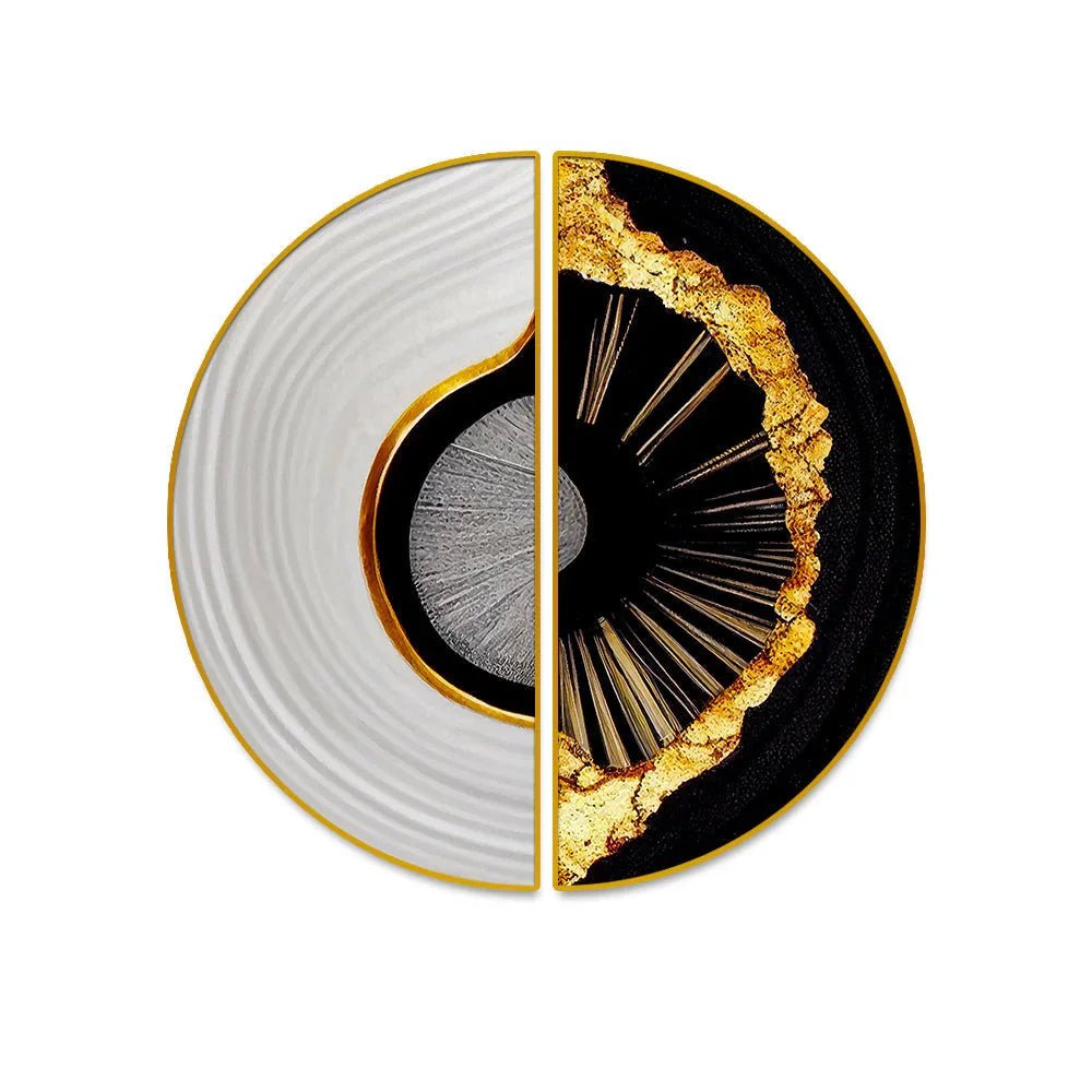 Geometric Asymmetric Round Print Painting On Canvas Set Of 2 Pieces - All India Decor