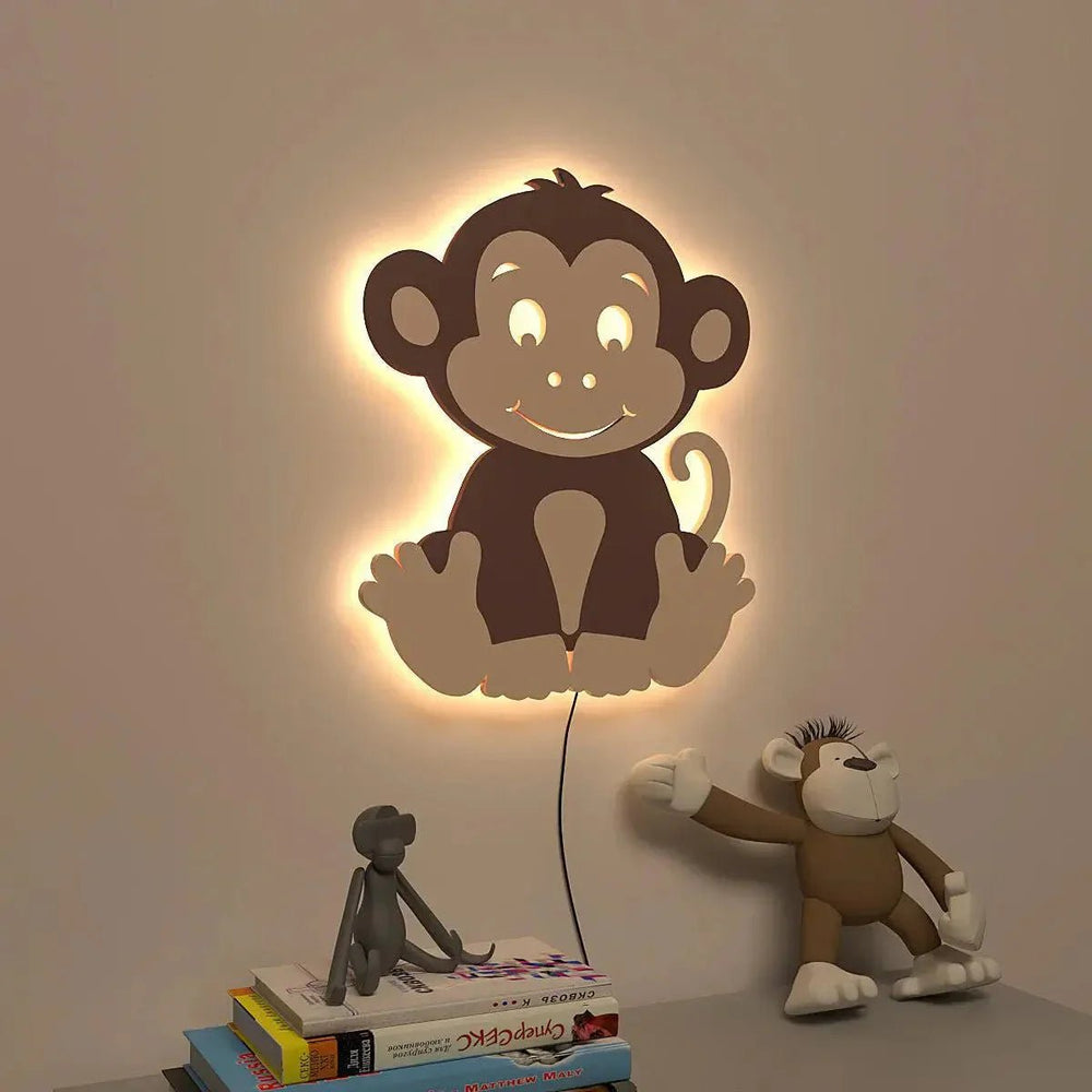 Cheerful Monkey Baby Backlit Wooden Wall Décor - All India Decor