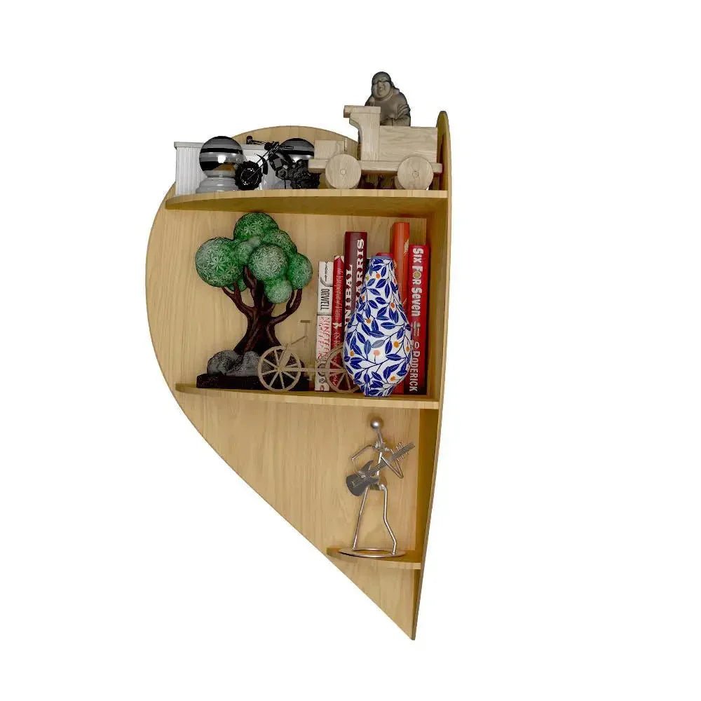 Heart Shape Wood Corner Wall Shelf / Book Shelf,Oak Finish - All India Decor