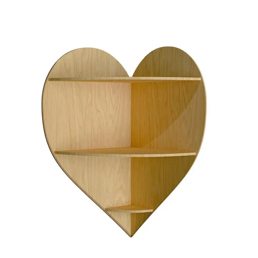 Heart Shape Wood Corner Wall Shelf / Book Shelf,Oak Finish - All India Decor