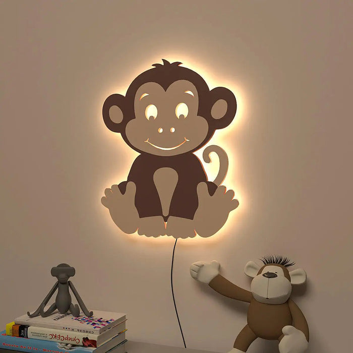 Cheerful Monkey Baby Backlit Wooden Wall Décor