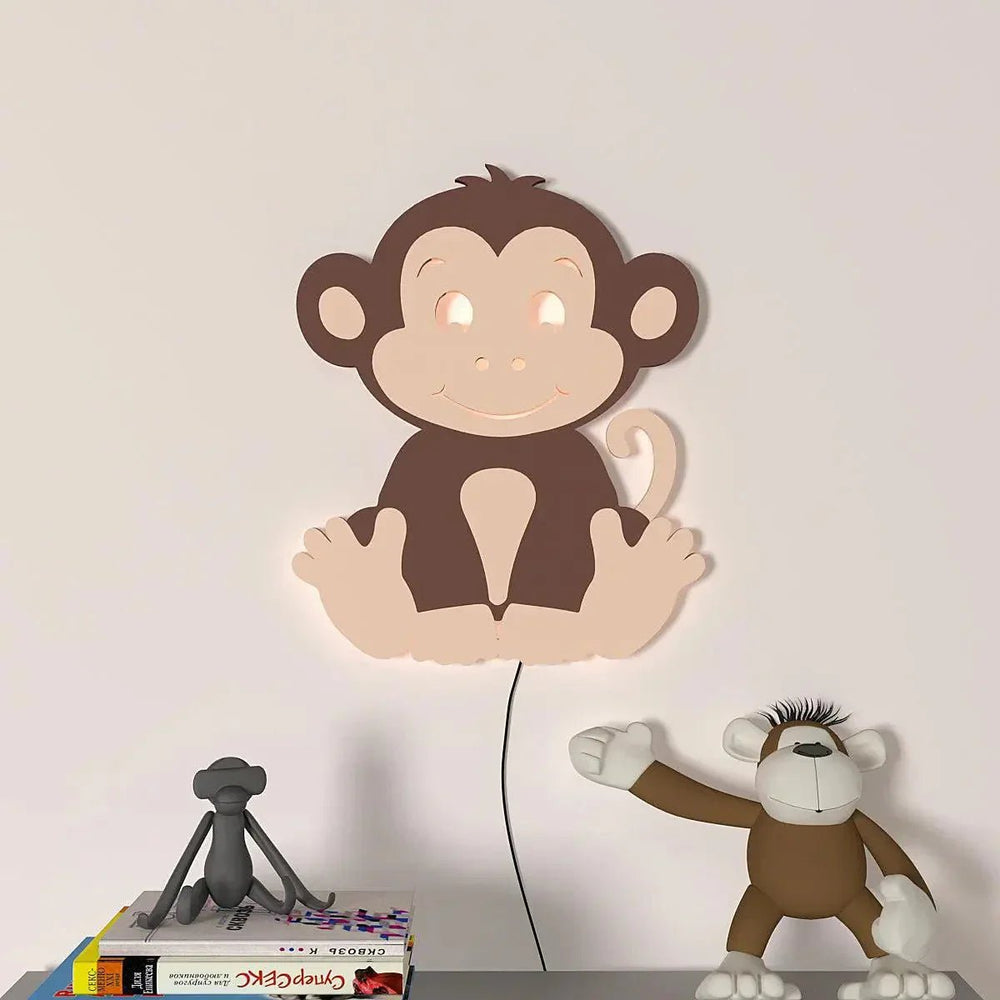 Cheerful Monkey Baby Backlit Wooden Wall Décor - All India Decor