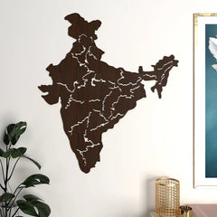 India Map Backlit Wooden Wall Decor with LED Night Light Walnut Finish - All India Decor