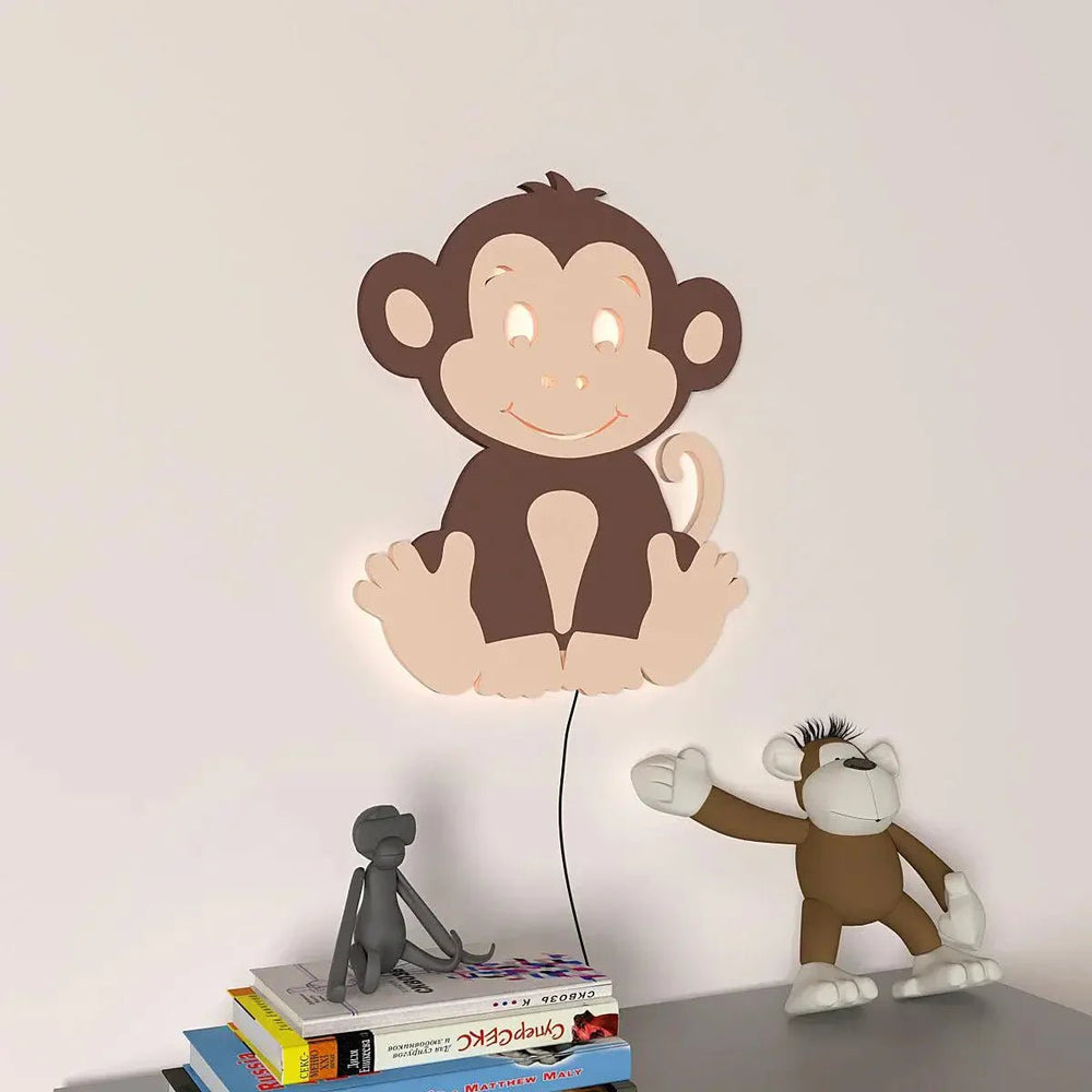 Cheerful Monkey Baby Backlit Wooden Wall Décor - All India Decor