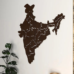 India Map Backlit Wooden Wall Decor with LED Night Light Walnut Finish - All India Decor