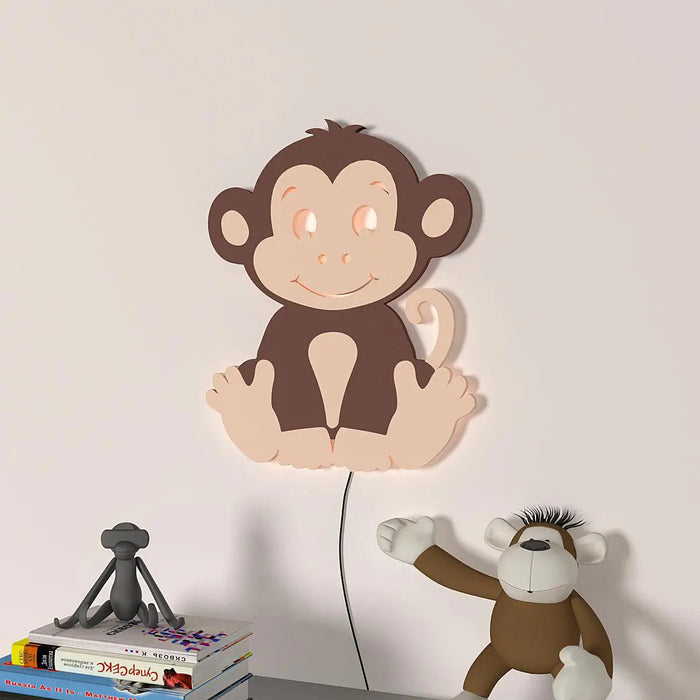 Cheerful Monkey Baby Backlit Wooden Wall Décor