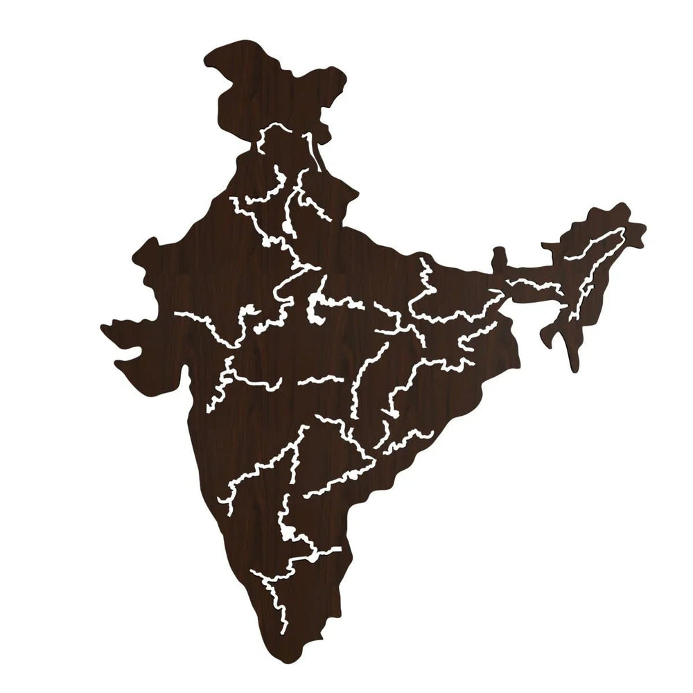 India Map Backlit Wooden Wall Decor with LED Night Light Walnut Finish - All India Decor