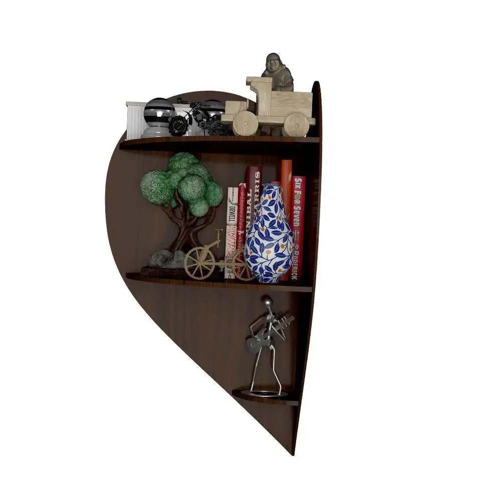 Heart Shape Wood Corner Wall Shelf / Book Shelf,Walnut Finish - All India Decor