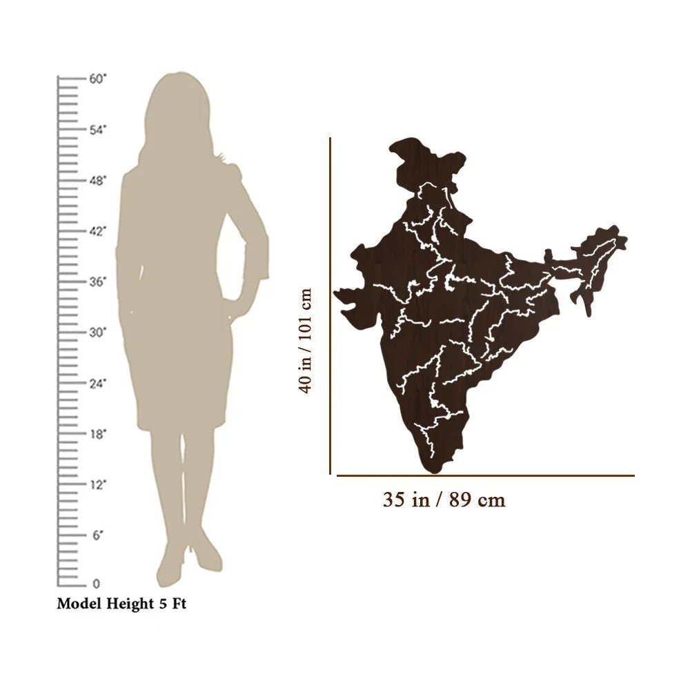 India Map Backlit Wooden Wall Decor with LED Night Light Walnut Finish - All India Decor