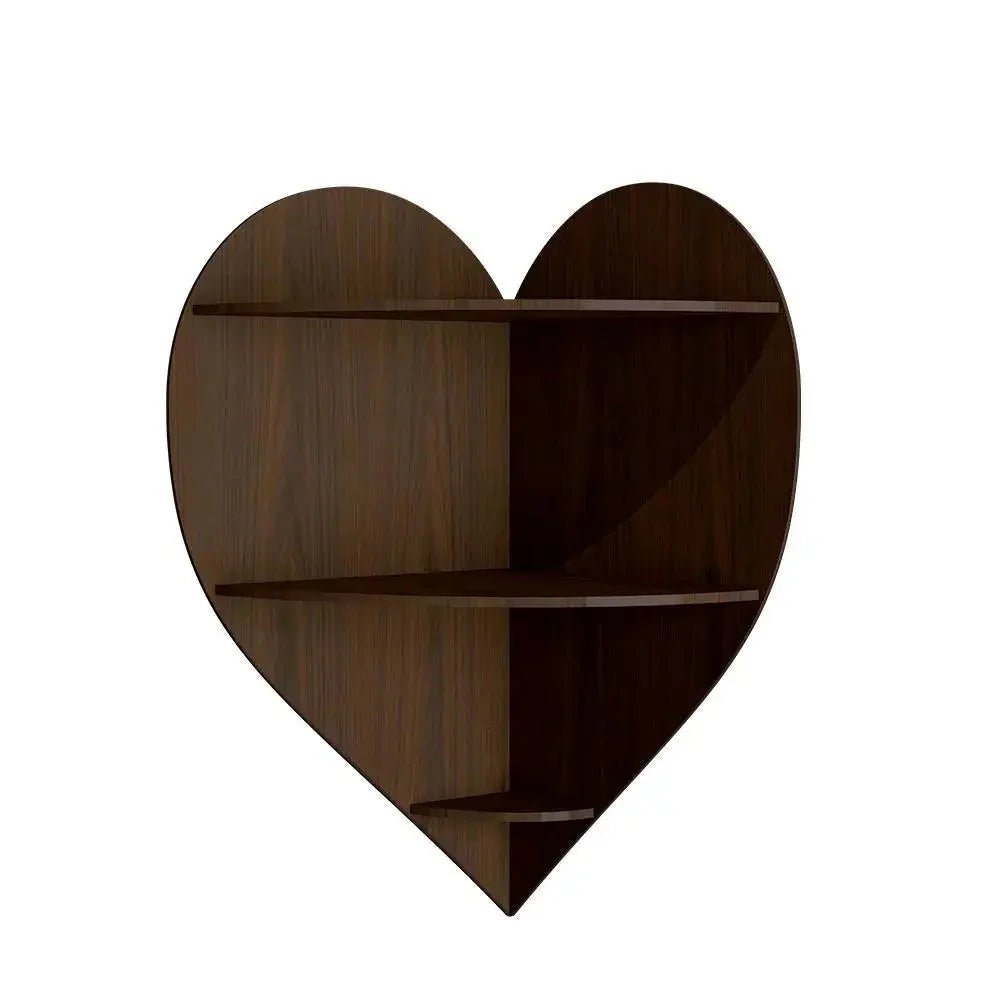 Heart Shape Wood Corner Wall Shelf / Book Shelf,Walnut Finish - All India Decor