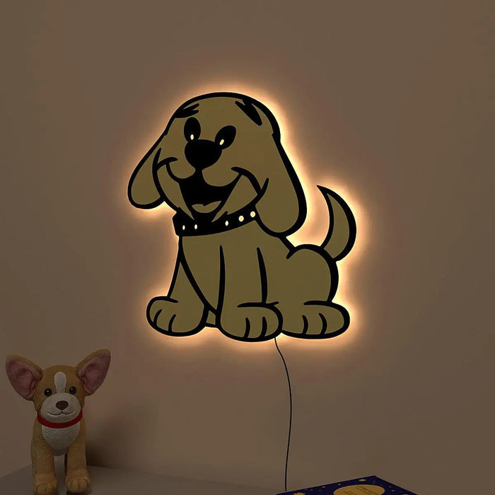 Cheerful Dog Backlit Wooden Wall Décor