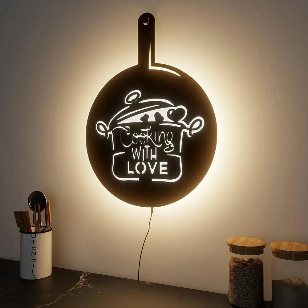 Round Love for Cooking Kitchen Backlit Wall Decor Art Piece - All India Decor