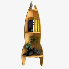Rocket Shape Wood Corner Wall Shelf / Book Shelf,Oak Finish - All India Decor
